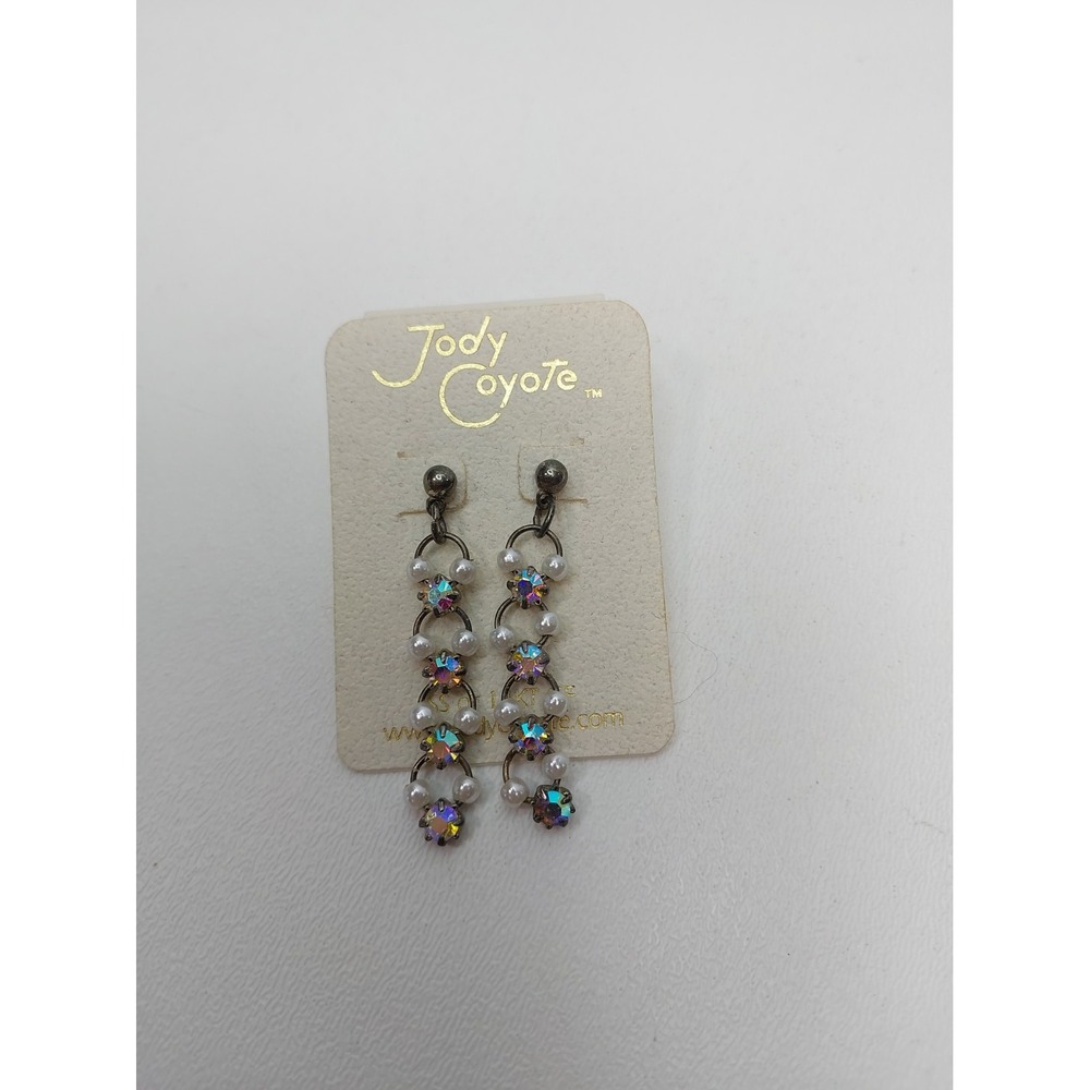 Jody Coyote dangle earrings featuring iridescent aurora borealis crystals